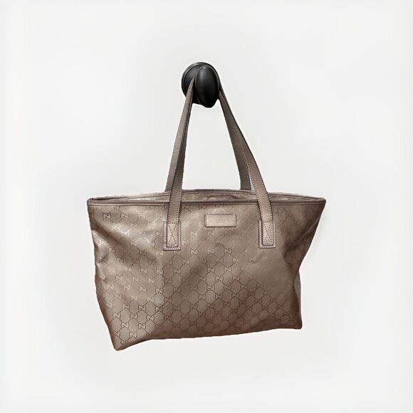 Authentic GUCCI GG Imprime Handbag Tote & Dustbag-Metallic Bronze-Excellent Cond - Picture 1 of 12